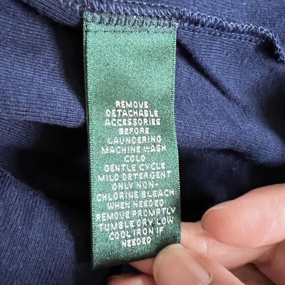 Lauren Ralph Lauren Dress Womens Medium Navy Stripe Button Shoulder Boatneck - Picture 13 of 14